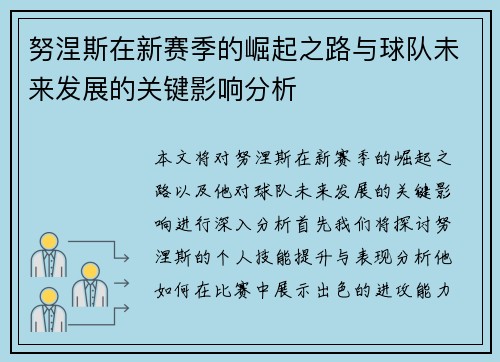 努涅斯在新赛季的崛起之路与球队未来发展的关键影响分析